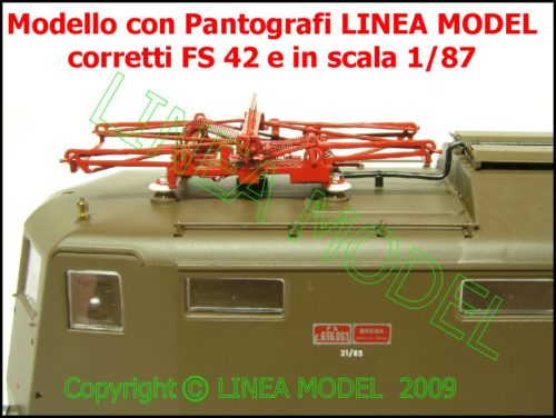 LINEAMODEL - 2pz PANTOGRAFO FS 42 con strisciante PIATTO + 8 isolatori e viti - immagine 4