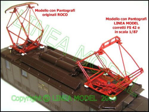 LINEAMODEL - COPPIA ( 2 pz. ) PANTOGRAFO FS 42 con strisciante PIATTO per E 626 - immagine 3